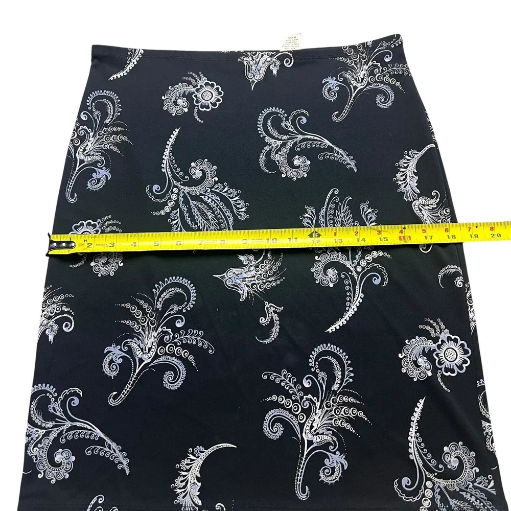 Y2K midi skirt Apostrophe Stretch Black Paisley‎ Floral Vintage Womens XS 4